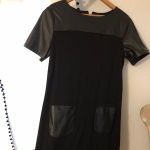 Black faux leather and knit dress- medium- Loft